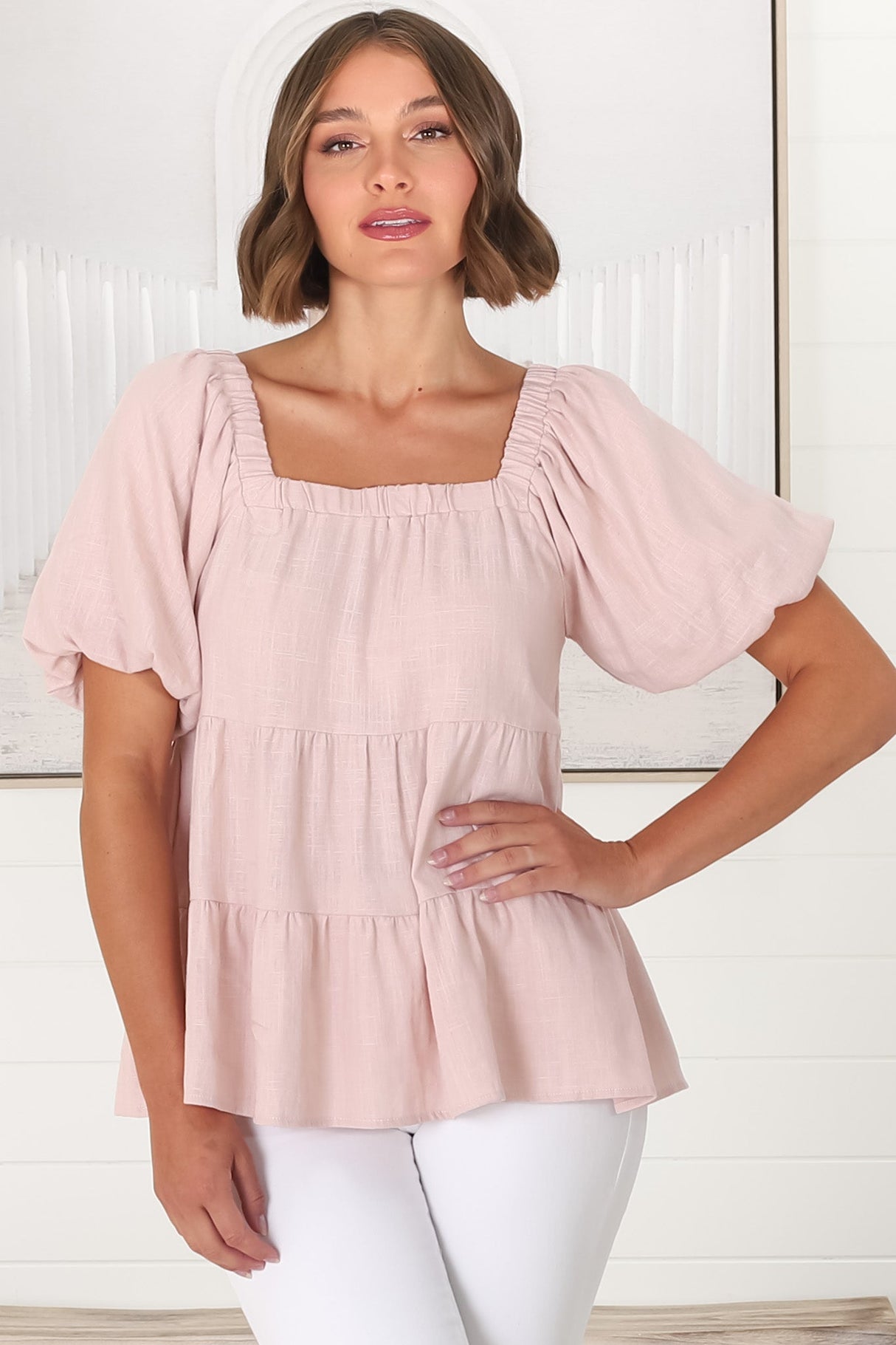 Harlen Top - On or Off Shoulder Tiered Top in Pink