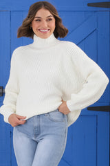 Karlie Jumper - Turtle Neck Ribbed Pattern Knit Jumper in Off White