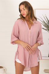 Beachly Shirt - Folded Collar Button Down Relaxed Shirt In Blush