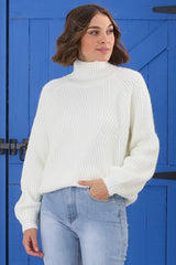 Karlie Jumper - Turtle Neck Ribbed Pattern Knit Jumper in Off White