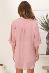 Beachly Shirt - Folded Collar Button Down Relaxed Shirt In Blush