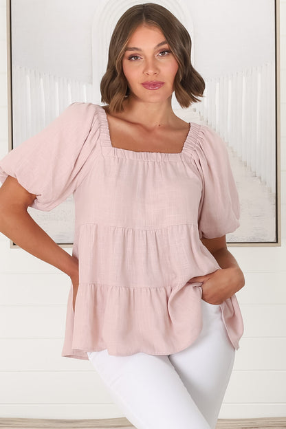 Harlen Top - On or Off Shoulder Tiered Top in Pink