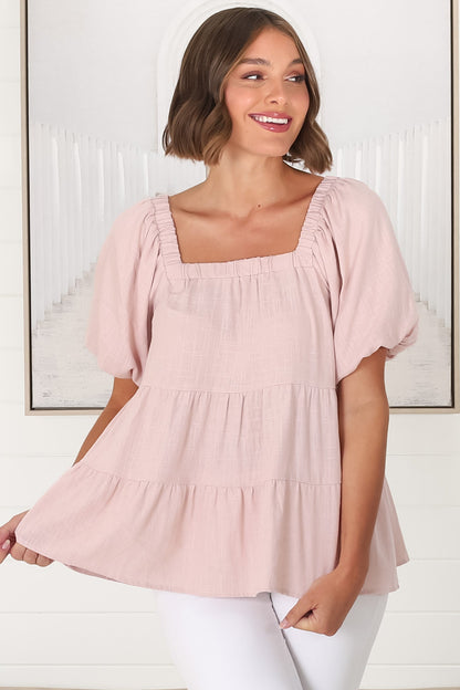 Harlen Top - On or Off Shoulder Tiered Top in Pink