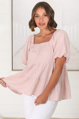 Harlen Top - On or Off Shoulder Tiered Top in Pink