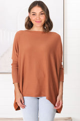 Belinda Knit Top - Boat Neckline Boxy Batwing Top in Rust