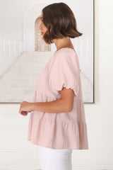 Harlen Top - On or Off Shoulder Tiered Top in Pink