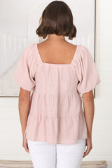 Harlen Top - On or Off Shoulder Tiered Top in Pink