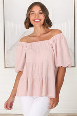 Harlen Top - On or Off Shoulder Tiered Top in Pink