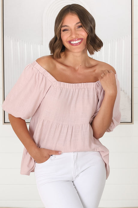 Harlen Top - On or Off Shoulder Tiered Top in Pink