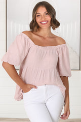 Harlen Top - On or Off Shoulder Tiered Top in Pink