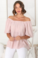 Harlen Top - On or Off Shoulder Tiered Top in Pink