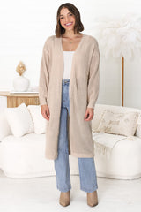 Melrose Cardigan - Longline Open Front Cardigan in Beige