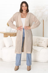 Melrose Cardigan - Longline Open Front Cardigan in Beige