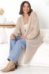 Melrose Cardigan - Longline Open Front Cardigan in Beige