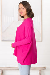 Belinda Knit Top - Boat Neckline Boxy Batwing Top in Hot Pink