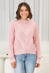 Ruthie Knit Top - Pom Pom Open Knit Decal Jumper in Blush