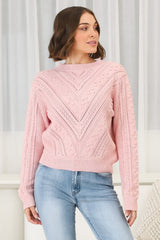 Ruthie Knit Top - Pom Pom Open Knit Decal Jumper in Blush