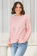 Ruthie Knit Top - Pom Pom Open Knit Decal Jumper in Blush