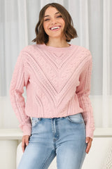 Ruthie Knit Top - Pom Pom Open Knit Decal Jumper in Blush