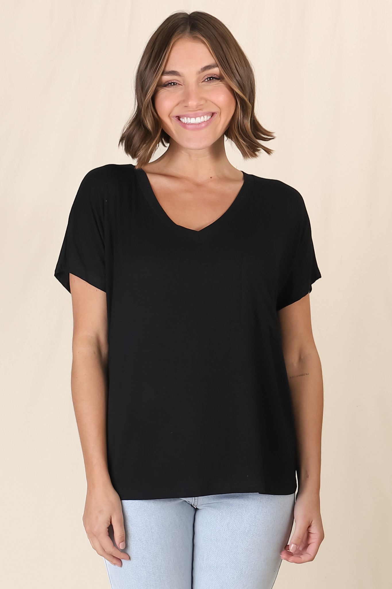 Rose T-Shirt - Relaxed Tee with Bust Pocket Detail in Black