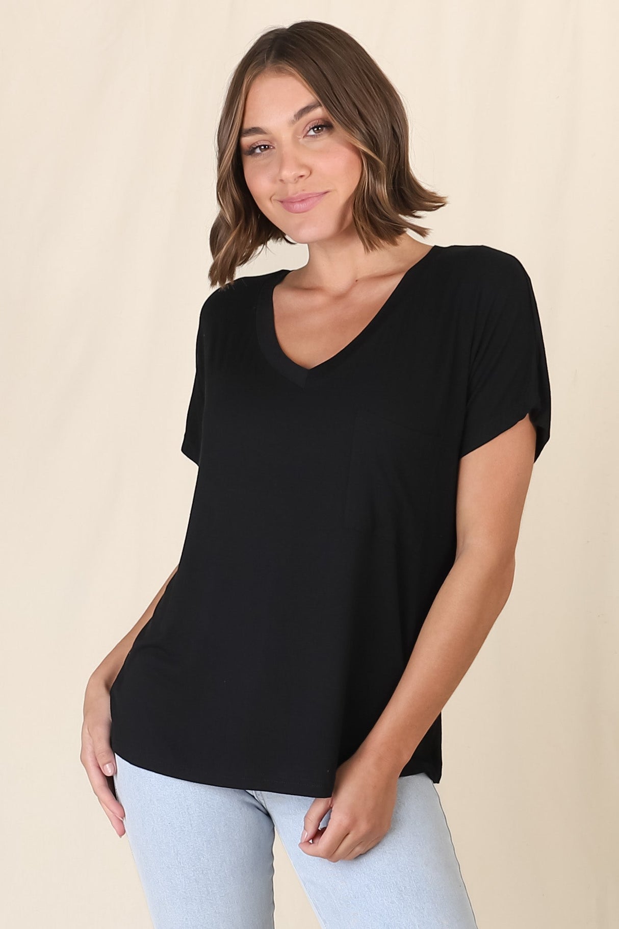 Rose T-Shirt - Relaxed Tee with Bust Pocket Detail in Black