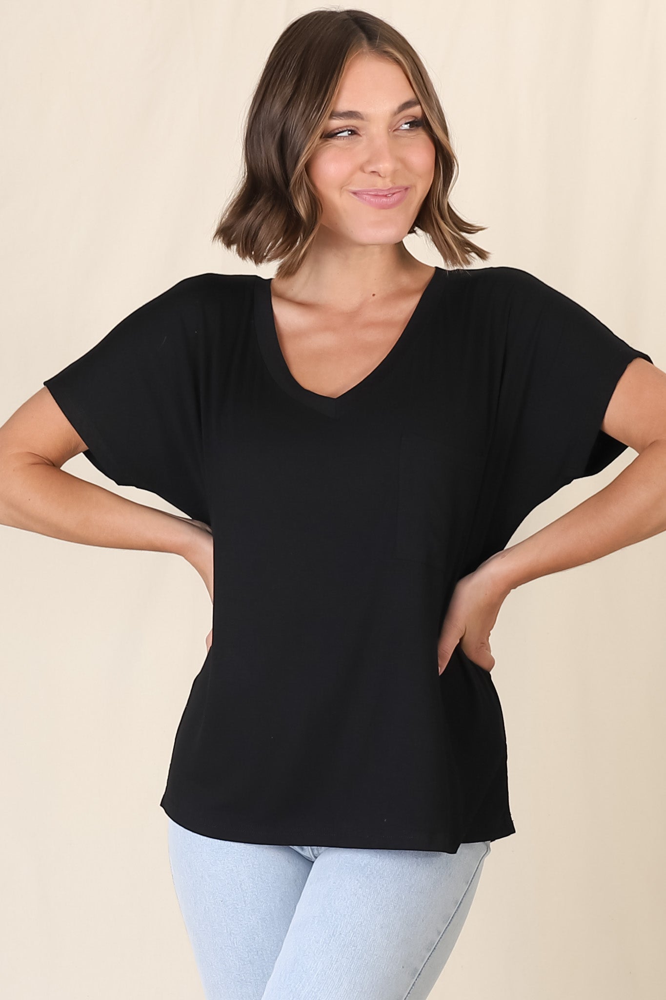 Rose T-Shirt - Relaxed Tee with Bust Pocket Detail in Black
