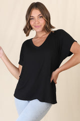 Rose T-Shirt - Relaxed Tee with Bust Pocket Detail in Black