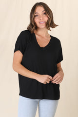 Rose T-Shirt - Relaxed Tee with Bust Pocket Detail in Black