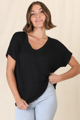 Rose T-Shirt - Relaxed Tee with Bust Pocket Detail in Black