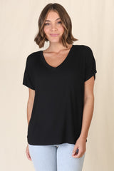 Rose T-Shirt - Relaxed Tee with Bust Pocket Detail in Black