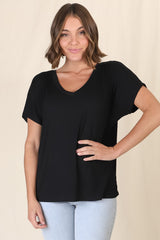 Rose T-Shirt - Relaxed Tee with Bust Pocket Detail in Black