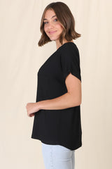 Rose T-Shirt - Relaxed Tee with Bust Pocket Detail in Black