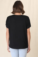 Rose T-Shirt - Relaxed Tee with Bust Pocket Detail in Black