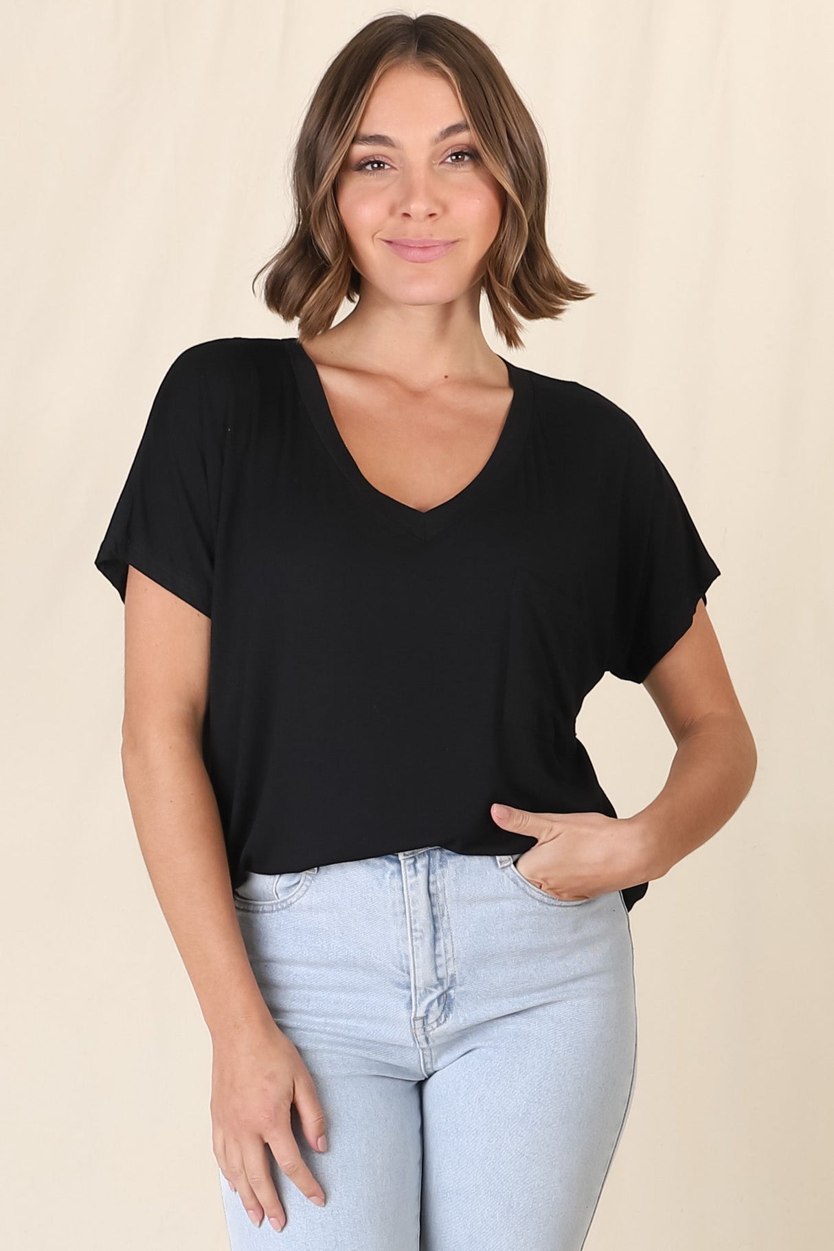 Rose T-Shirt - Relaxed Tee with Bust Pocket Detail in Black