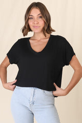 Rose T-Shirt - Relaxed Tee with Bust Pocket Detail in Black