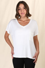 Rose T-Shirt - Relaxed Tee with Bust Pocket Detail in White