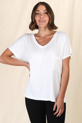 Rose T-Shirt - Relaxed Tee with Bust Pocket Detail in White