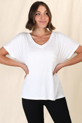 Rose T-Shirt - Relaxed Tee with Bust Pocket Detail in White