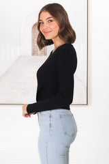 Karen Knit Top - V Neck Cross Over Bodice Top in Black