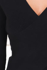 Karen Knit Top - V Neck Cross Over Bodice Top in Black