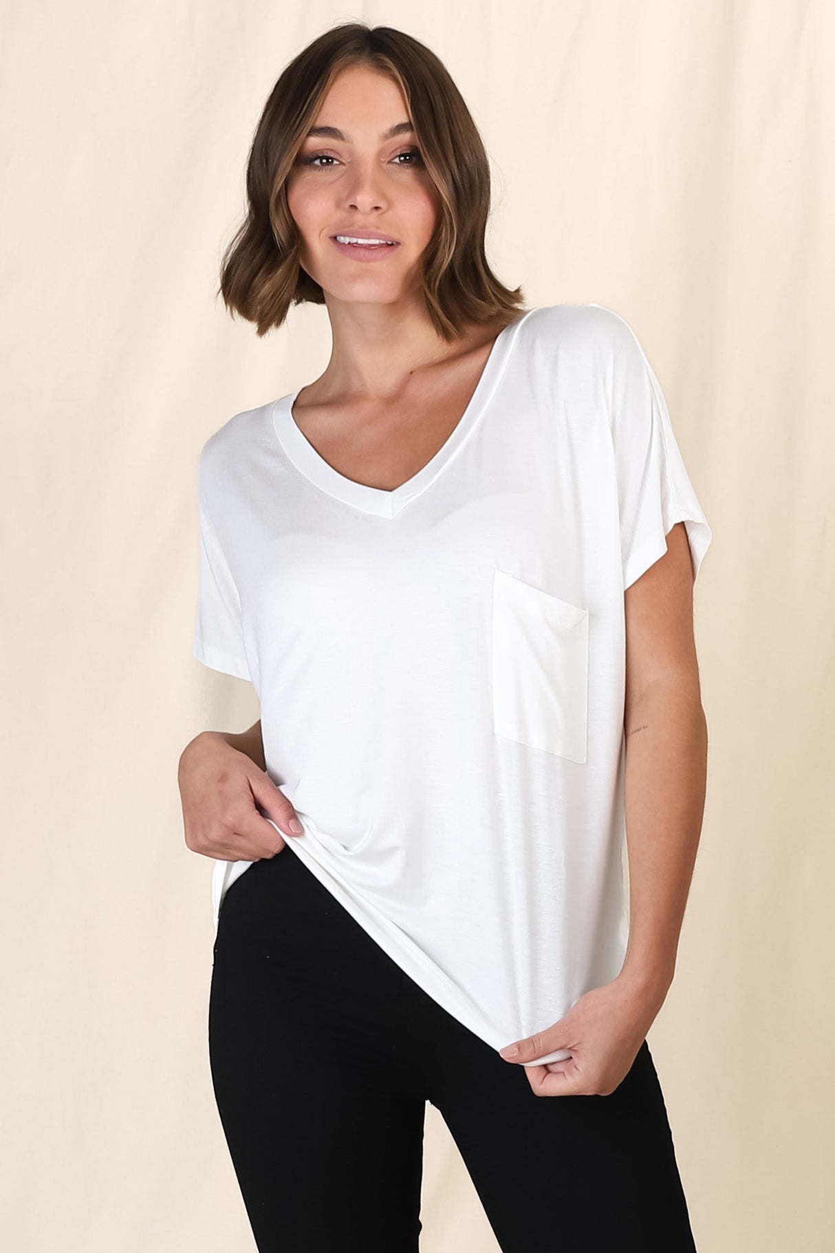 Rose T-Shirt - Relaxed Tee with Bust Pocket Detail in White