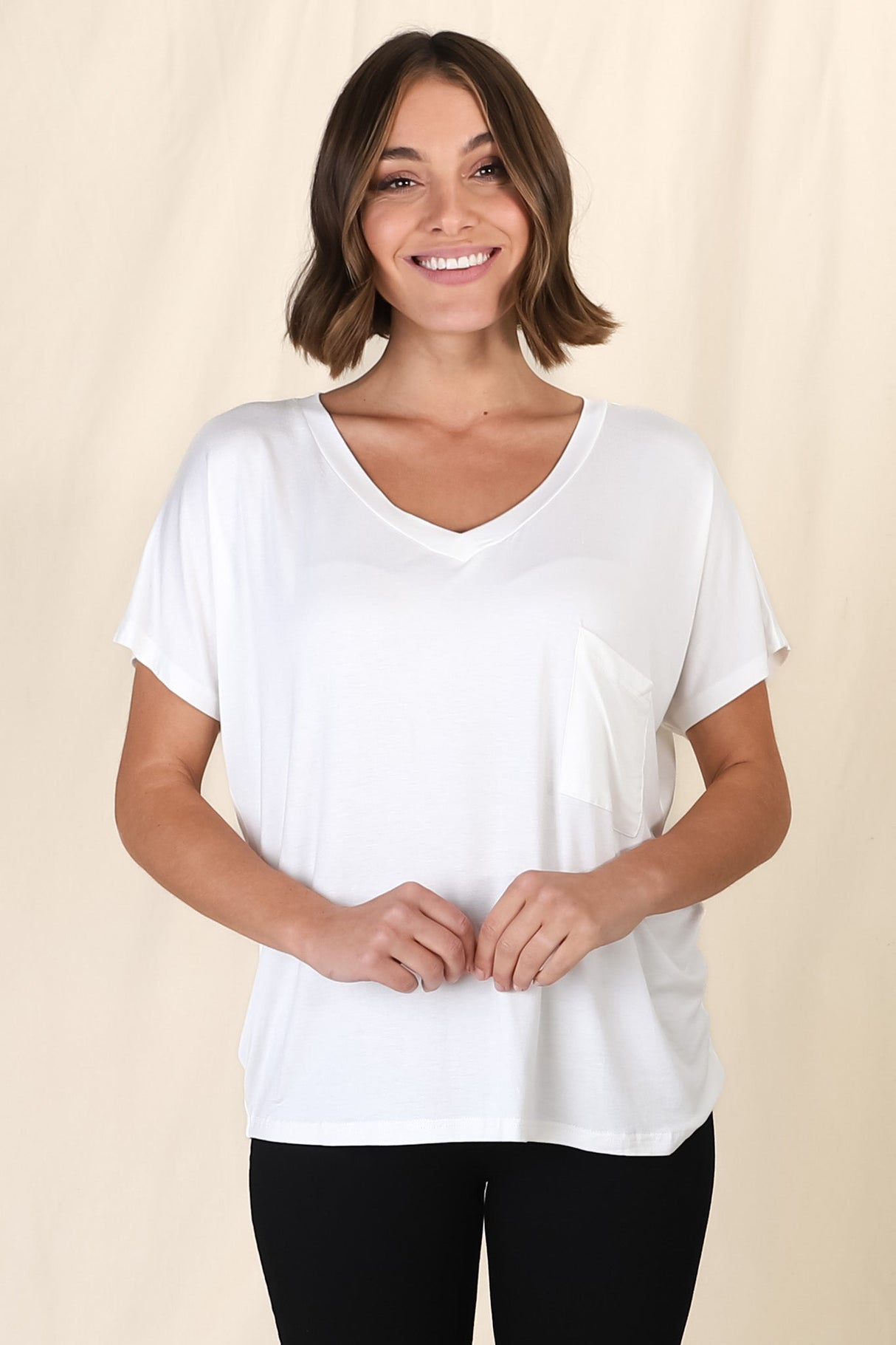 Rose T-Shirt - Relaxed Tee with Bust Pocket Detail in White