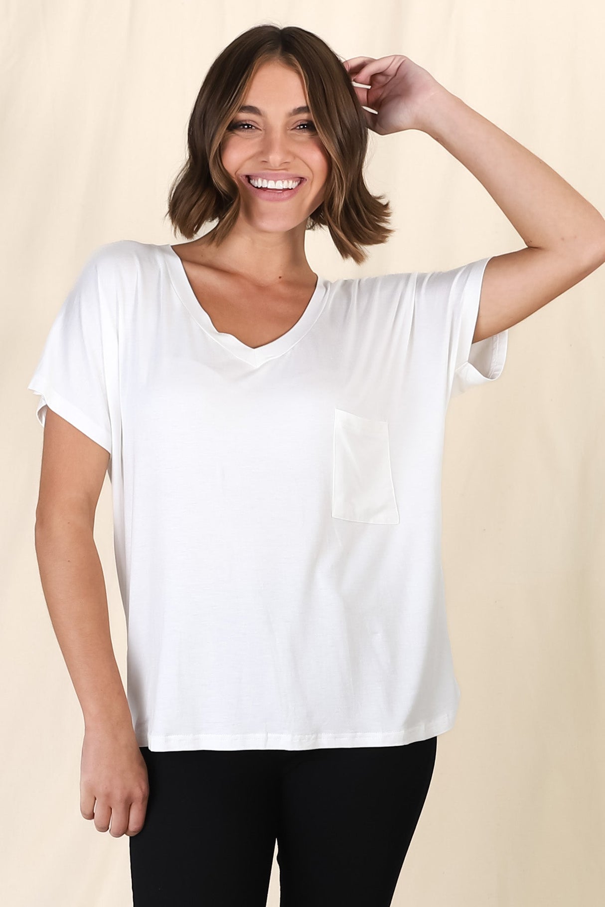 Rose T-Shirt - Relaxed Tee with Bust Pocket Detail in White