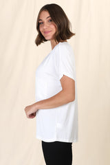 Rose T-Shirt - Relaxed Tee with Bust Pocket Detail in White