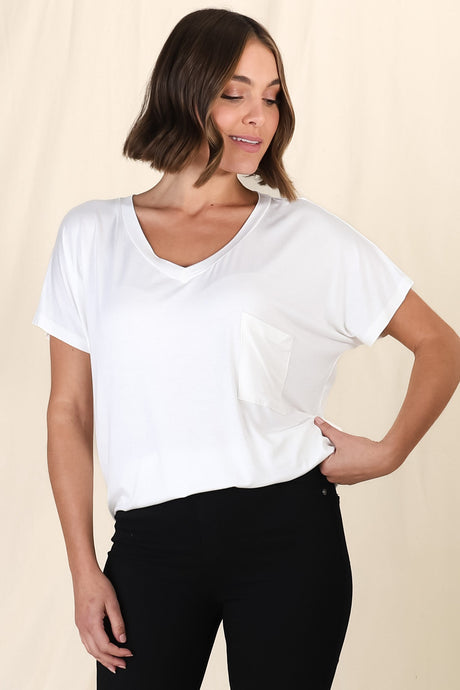 Rose T-Shirt - Relaxed Tee with Bust Pocket Detail in White