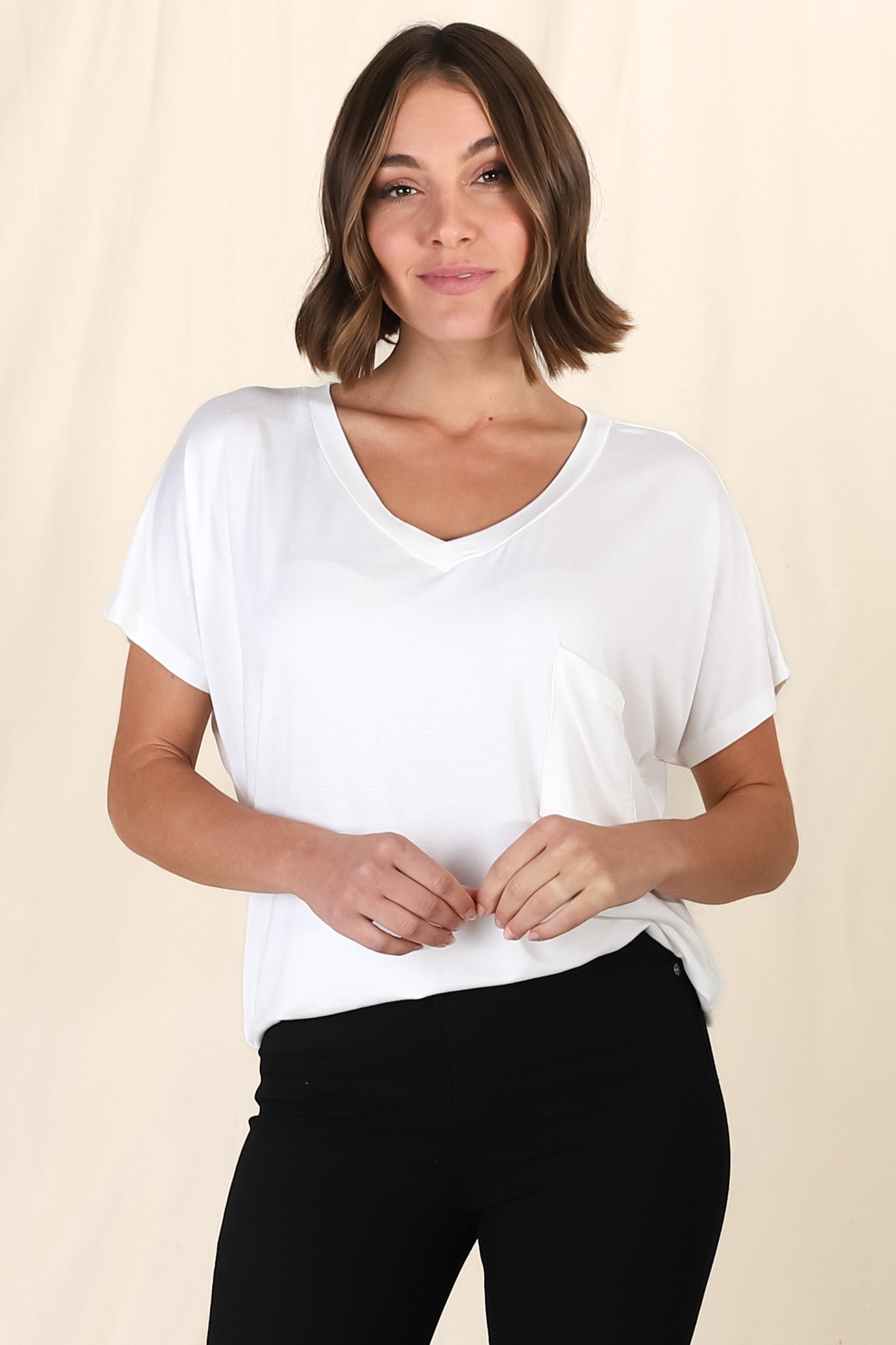 Rose T-Shirt - Relaxed Tee with Bust Pocket Detail in White