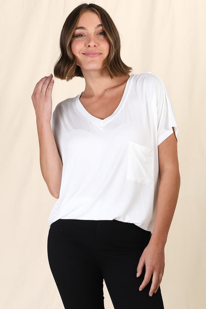 Rose T-Shirt - Relaxed Tee with Bust Pocket Detail in White