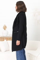 Devenish Jacket - Faux Fur Lined Suede-Like Waterfall Jacket in Black