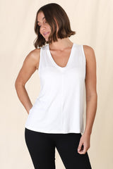 Sienna Tank Top - Soft V Neck Slight High-Low Top in White