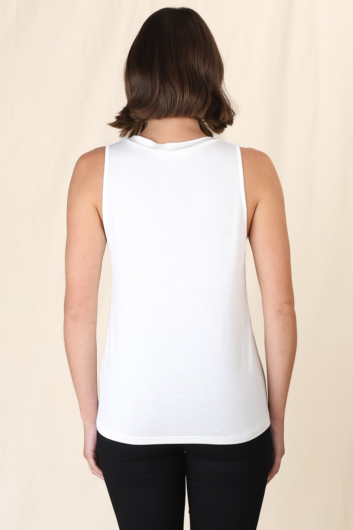 Sienna Tank Top - Soft V Neck Slight High-Low Top in White